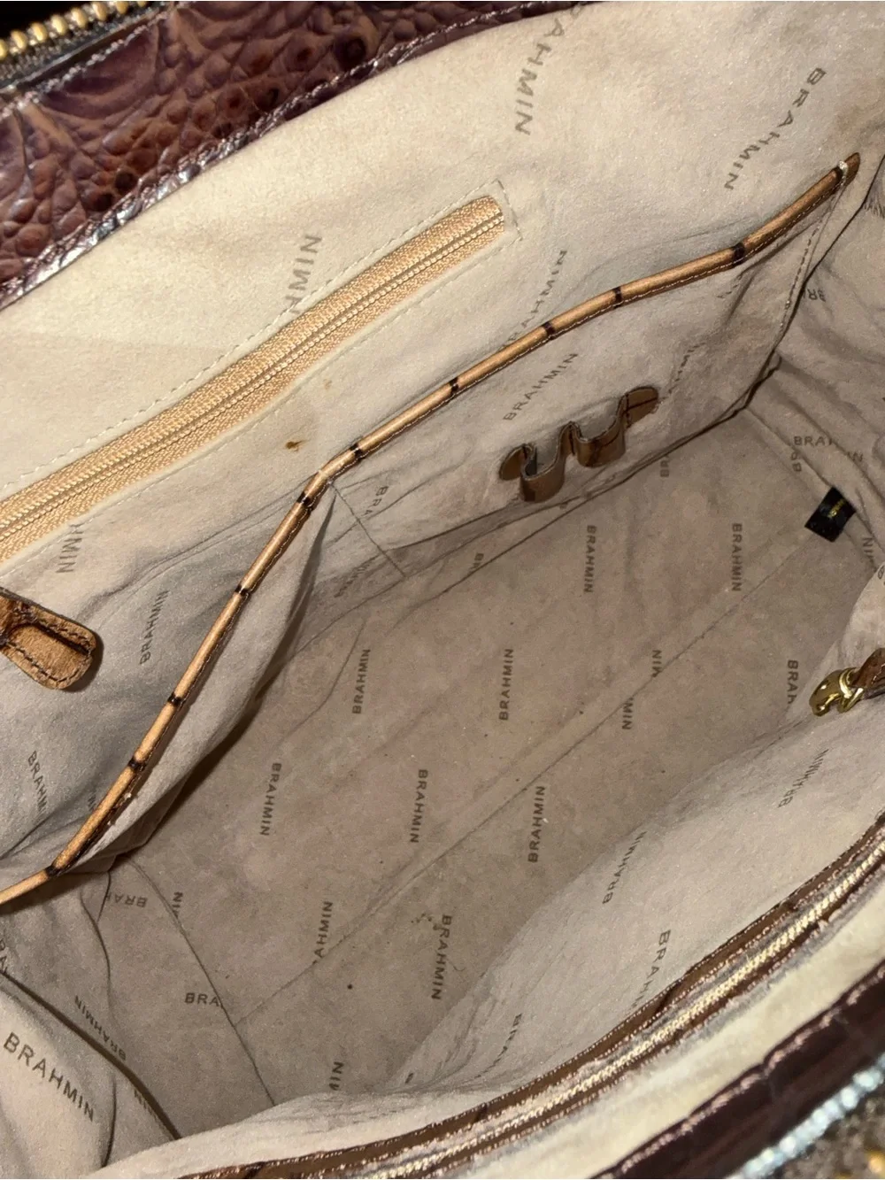 Women's Two-Tone Croc-Embossed Tote Bag in Brown and Tan